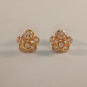18K Yellow Gold Filled Elegant Rose Flower Diamond Zircon Stud Earrings Gift